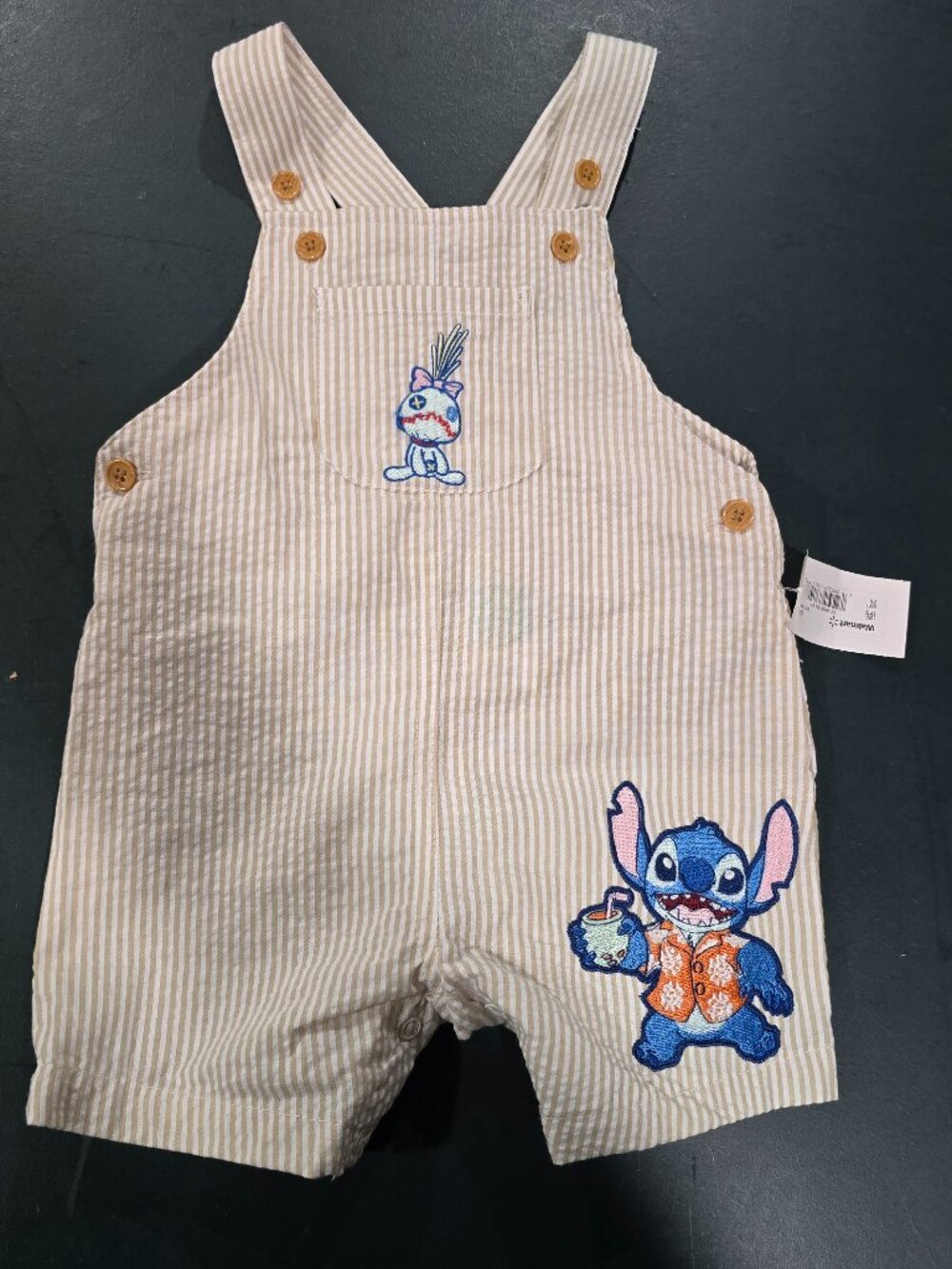 NWT Disney Stitch Baby Shortall Romper Size 18M Tan Seersucker Lilo & Stitch